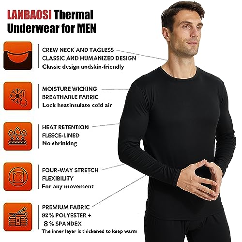 LANBAOSI Men's Crewneck Long Sleeve Thermal Undershirts 2 Pack - Base Layer for Cold Weather4