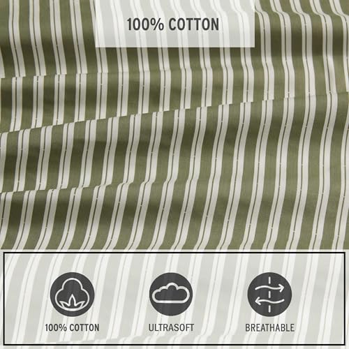 Image of Eddie Bauer - Queen Size Sheet Set, Cotton Percale Bedding with Deep Pocket Fitted Sheet, Bed Sheets with Matching Pillowcases, Alpha Stripe Green