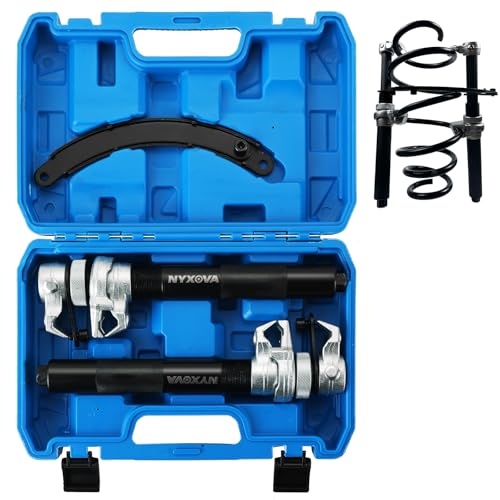 NYXOVA Coil Spring Compressor Tool Heavy Duty Macpherson Strut Spring Compressor Tool Ultra-Rugged Strut Spring Compressor Tool with Safety Guard 2200lb Capacity 11in Jaw Opening (Blue)