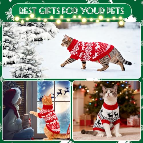 Pull de Noël pour chat : le cadeau idéal | Coffret de 2 pulls en tricot renne et flocon - 8