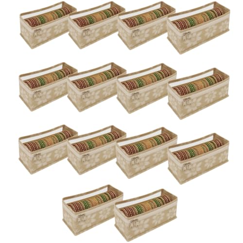 Image of PVC Single-Rod Floral Bangle Organizer Box for Women | Jewellery Bangle Storage Case for Chudi, Kada & Accessories, Bangle Holder Pouch | Beige | Pack of 14