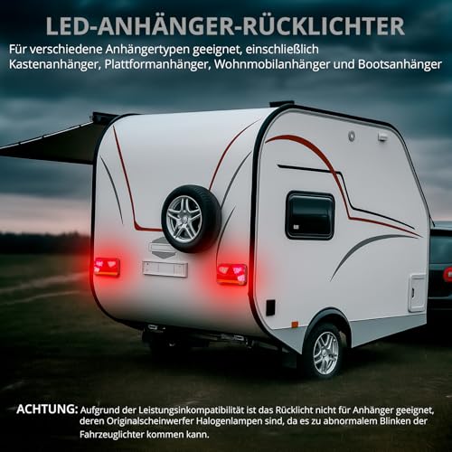 Justech Anhänger Rückleuchten 12V Universal Rückleuchten Set Anhänger Komplett Rücklicht 13 Polig Stecker Anhängerbeleuchtung mit 5m Kabel Rückfahrlicht mit E9 für Wohnwagen KFZ PKW