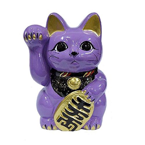 Made in Japan Lucky Cat 7.5'' Tokoname Porcelain Lavender Maneki Neko Right Hand