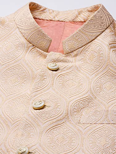 Image of MANQ Men Fawn Woven Jaquard Silk Nehru Jacket