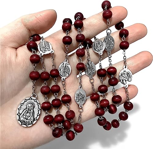 Seven Sorrows of Mary Rosary Chaplet Rose Scented 7 * 8mm Wooden Beads Catholic Jewelry Necklace for Pray (Red)4