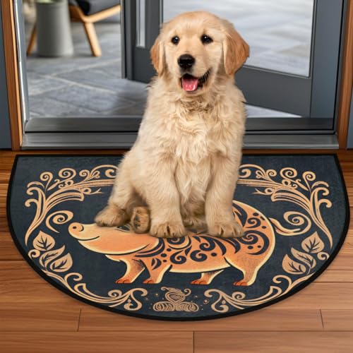 Image of cfpolar Tribe Pig Printing Half Round Door Mat Outdoor Entrance Large 24 inchx36 inch Half Circle Welcome Entrance Way Mat Semi Circular Front Door Mat Area Rug for Garage, Patio, High Traffic Areas