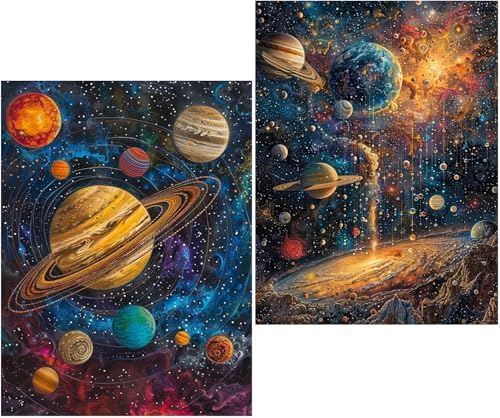 Amyaker ダイヤモンドアート キット 丸いビーズ 全面 2個セット ダイアモンドビーズ絵画キット DIY 手作り絵画 モザイクアート 5D モザイクアート ダイヤモンド塗装 全面貼り付けタイプ 30x40cm 惑星