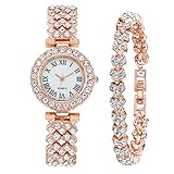 CdyBox Lady Elegant Small Dial Quartz Watch with Diamond Bracelet Watch Set Dress Wrist Watches (Rose Gold)