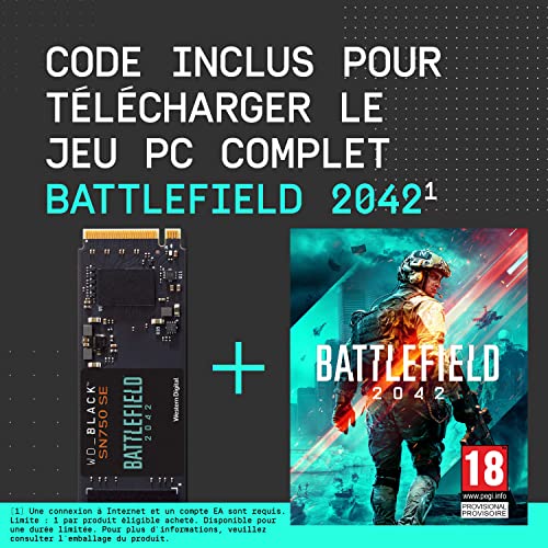WD_BLACK SN750 SE 500GB M.2 2280 PCIe Gen4 NVMe Gaming SSD - Battlefield 2042 PC Game Code Bundle up to 3600 MB/s read speed