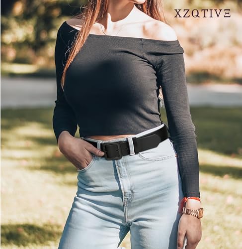 XZQTIVE Women’s Leather Belts for Jeans Pants Dresses Fashion Ladies Black Belt with Square Buckle2