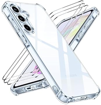 iVoler Anti Ingiallimento Chiaro Cover per Samsung Galaxy A35 5G con 3 Pezzi Vetro Temperato, Custodia Antiurto Trasparente per Assorbimento Degli Urti con Paraurti in TPU Morbido Sottile Case