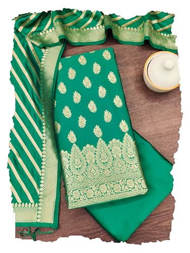 Image of DEVANGI Women's Banarasi Silk Unstitched Salwar Suit Dress Material With Dupatta