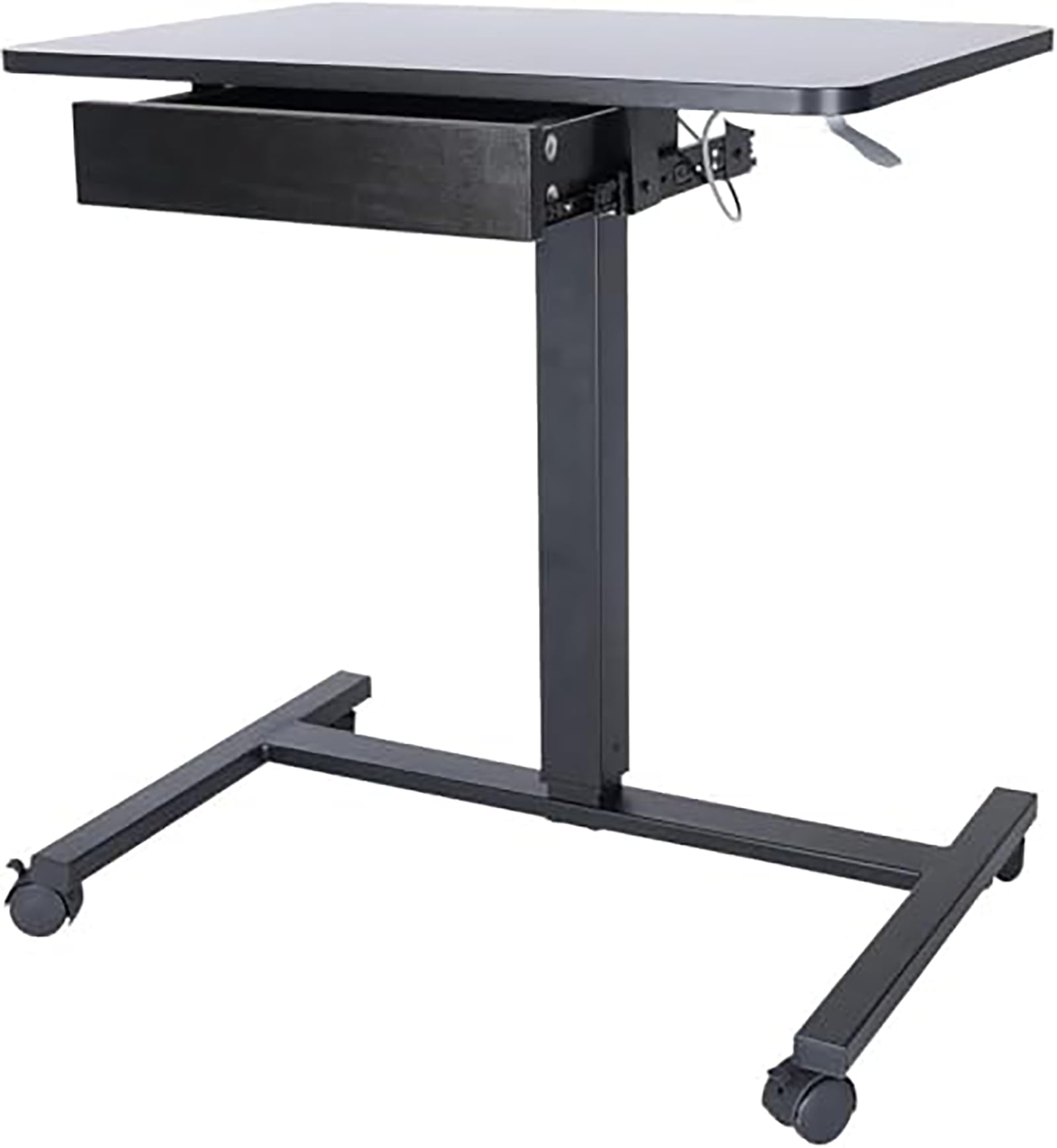 CLATINA Höhenverstellbarer Laptop Tisch mit Feststellrollen Schublade Mobiles Stehpult Überbettisch als Computertisch Arbeitswagen mit Höhenverstellung für Home-Office Seminarraum Schwarz