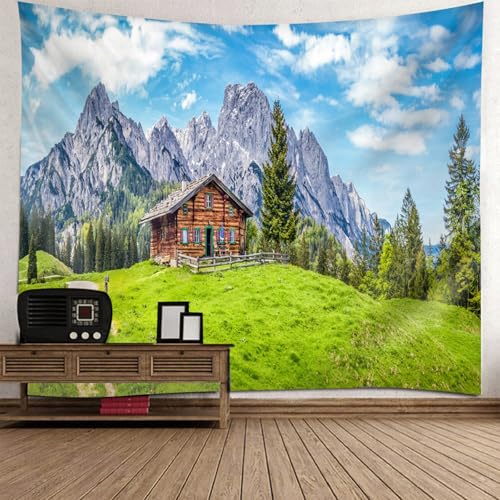 Tapiz de pared de bosque y montañas de 150x150 cm para renovar paredes vacías