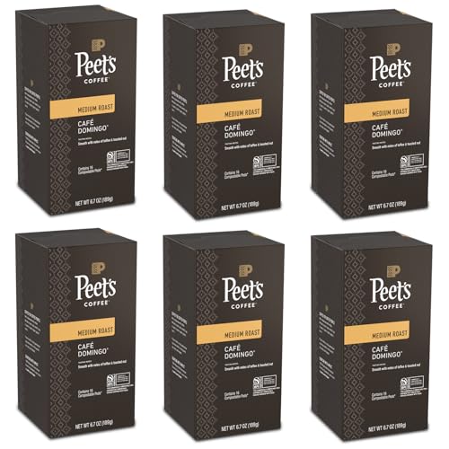 Peet&rsquo;s Caf&eacute; Domingo Coffee Pods &ndash; 96 Count (6 Packs of 16) &ndash; Medium Roast with Smooth...