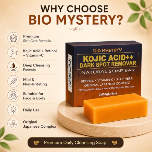 Image of Kojic Acid Natural Soap Bars (2-Pack) | Japanese-Inspired Skin Brightening Soap with Kojic Acid, Vitamin C, Retinol, Aloe & Turmeric - 2 x 100 g