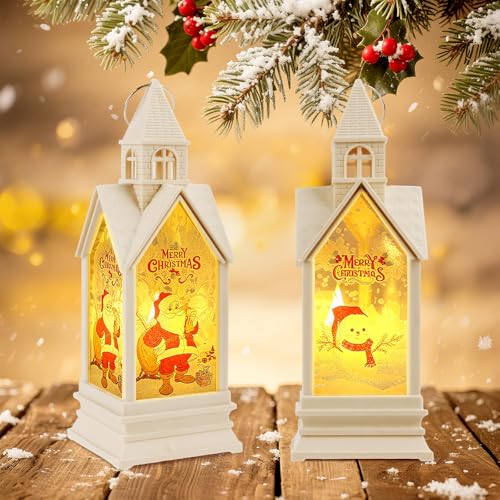 PlsMupn Lanterne de Noël Bougies LED, 2 Pièces Lanternes de Décoration de Noël, Bougies de Noël sans Flamme Suspendue avec Père Noël Bonhomme Neige Decoration Noel Lanterne pour intérieur extérieur