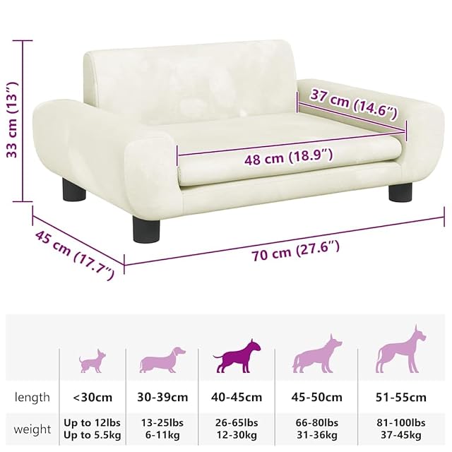 Foto 3 de 6 de vidaXL Cama para Perros de Terciopelo Crema 70x45x33 cm