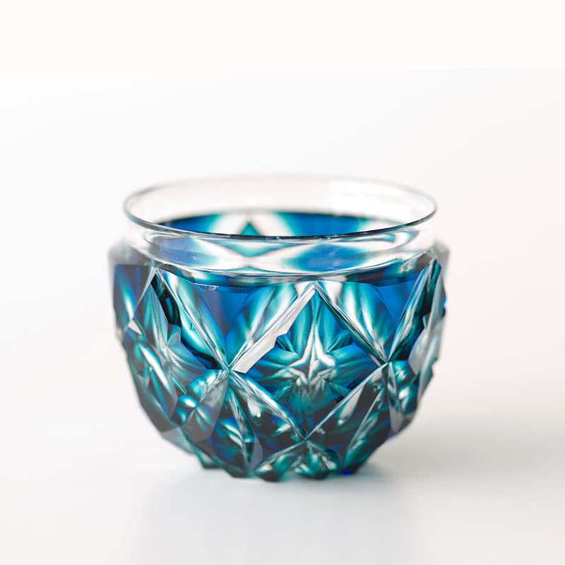 Amazon.co.jp: 島津興業 薩摩切子 二色被せ 猪口(大) C-206 (ルリ緑