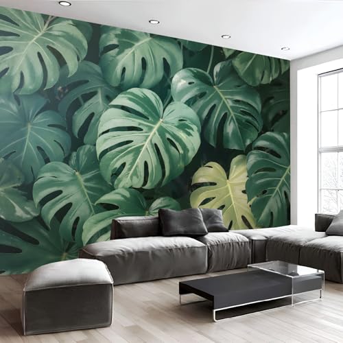 Papier Peint Panoramique Monstera : Cachez les Défauts du Mur, Salon 3D