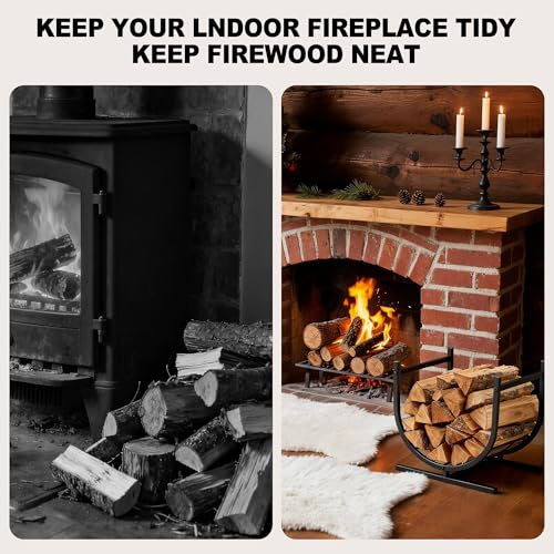 Image of DUMOS 17 Inch Firewood Rack Holder, Heavy Duty Fire Logs Holder for Indoor Fireplace, Outdoor Metal Fire Wood Log Pile Storage Stacker Organizer, Patio Logs Stand Tool, Black