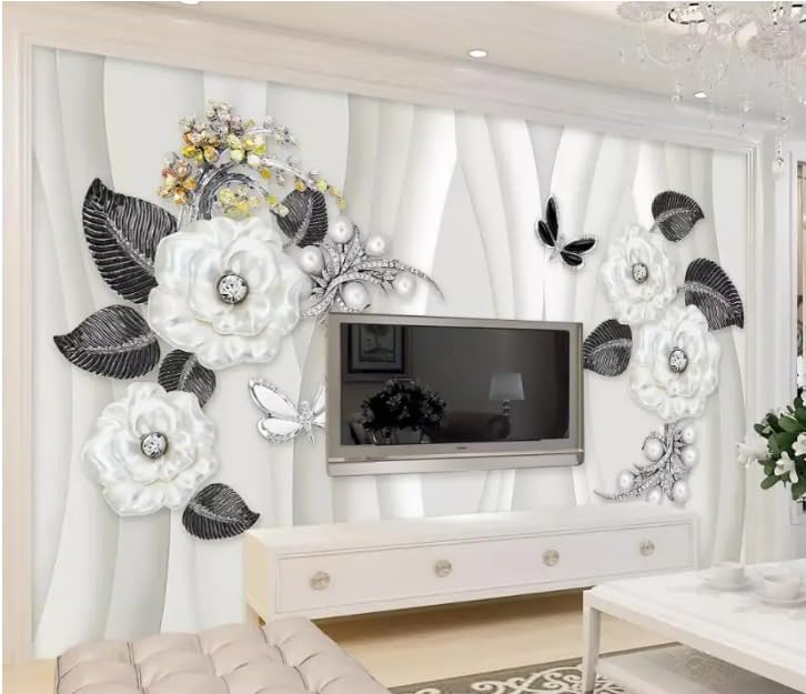 Papier peint 3D roses blanches 150x105 cm pour décoration maison