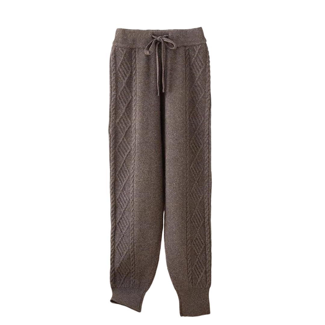 Women Textured Pencil 100 Merino Wool Autumn Winter Trousers Cashmere Pants