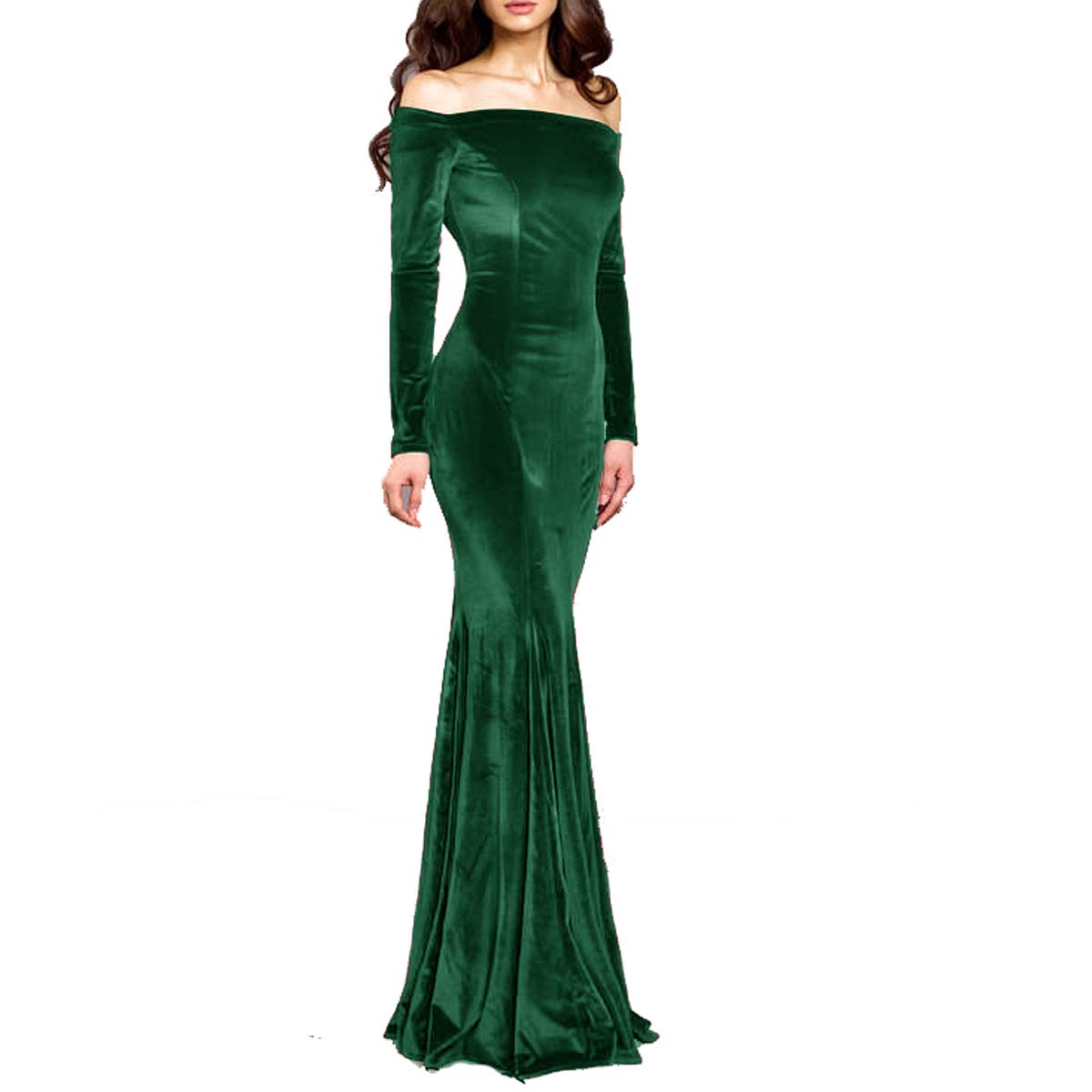 Charming Off Shoulder Velvet Mermaid Backless Long Bridesmaid Dress, F