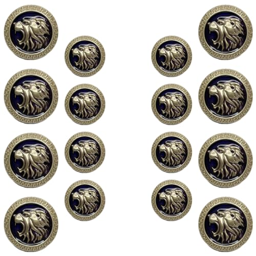 Image of Abs Golden 3D Lion Head Shank Button Embedded Enameled Lucite Round Abs Button for Blazer Suits Coat Bandhgala DIY Art & Crafts (Pack of 16 (8 Big + 8 Small), Purple Lucite)