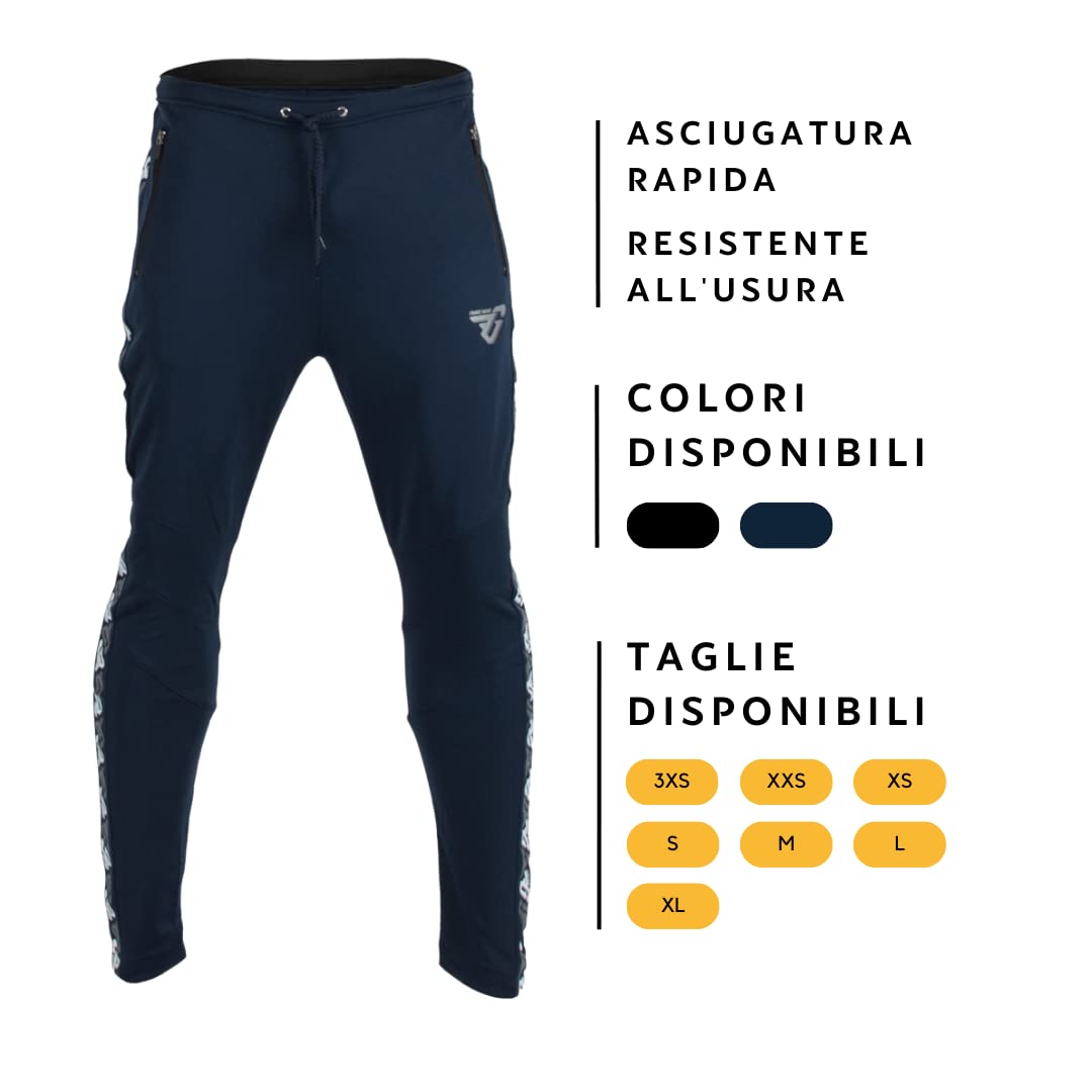Frankie Garage - Pantaloni Tuta Sportiva per Uomo, Ragazzo o Bambino, Pantalone Tecnico con Zip e Elastico alla Caviglia per Allenamento, Sport o Palestra