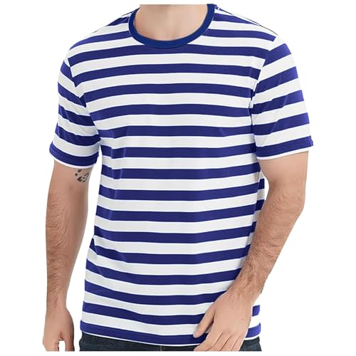 Camiseta amarilla para hombre, disfraz de marinero, camiseta de rayas rojas y blancas, camiseta de rayas para carnaval, verano, corte ajustado, parte superior negra, camiseta de cuello redondo