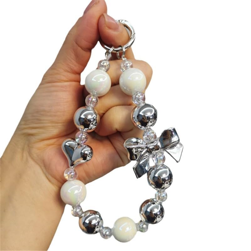 Nilzone Keychain Mobile Chain Beads Charm Hanging, Phone Pendant Wrist Bracelet Holder | Purse, Camera, Mobile Cover Charm Strap Smartphone Case for Girls Women (MB D-03)