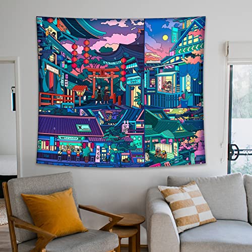 Anime Tapestry Japanese Wall Art Decor Neon Night Scene Wall Art Gift, Wall Hanging Decor Boys Room Decor For Bedroom Living Room 60X50Inches #TOP1
