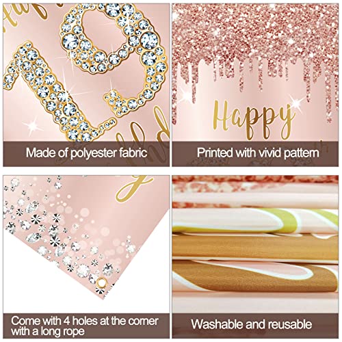 Image of Happy 19th Birthday Door Banner Decorations for Girls, Pink Rose Gold 19 Birthday Door Cover Backdrop Sign Party Supplies, Nineteen Year Old Birthday Poster Background Decor