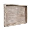 Maoname wood decorative tray farmhouse wooden tray for coffee table rustic rectangle tray with beads wash white serving tray for living room kitchen 158 x 118 x 16  urban country home decor