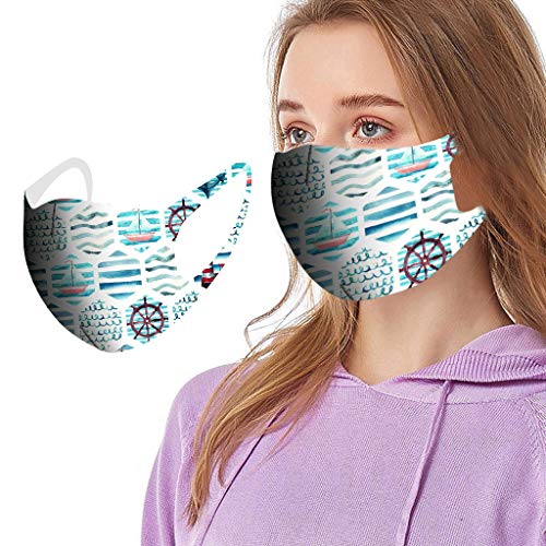 5PC Face Protection for Adults Reusable Washable Face Bandanas Printing Masquerade with Elastic Strap Earloops Breathable Dustproof for Women and Men Office Daily Use