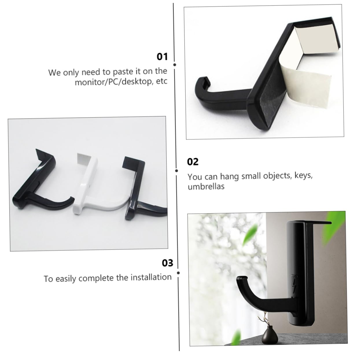 20piezas Soporte Para Auriculares De Plástico Sin Perforación Colgador De Auriculares Multiusos Para Monitor y Escritorio De Adhesivo Fuerte Compatible