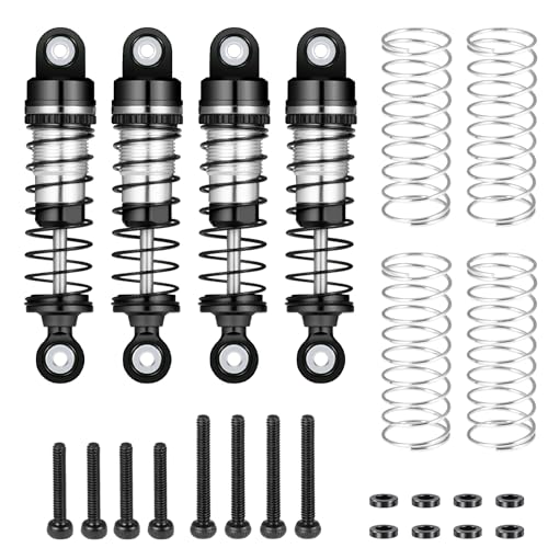WEFEINO CNC Aluminum Front Rear Shocks Absorber for 1/18 RC Crawler FMS FCX18 LC80 Upgrade Parts (Black + Silver)
