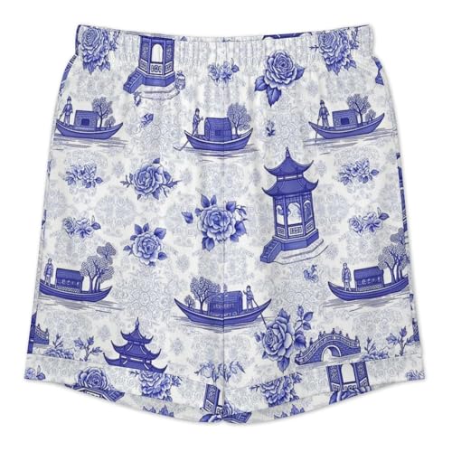 Men Soft Short Sleeve Mens Pajamas Set Blue Chinoiserie Loungewear Summer Lightweight Two Piece Sleepwear Pajamas Sets4