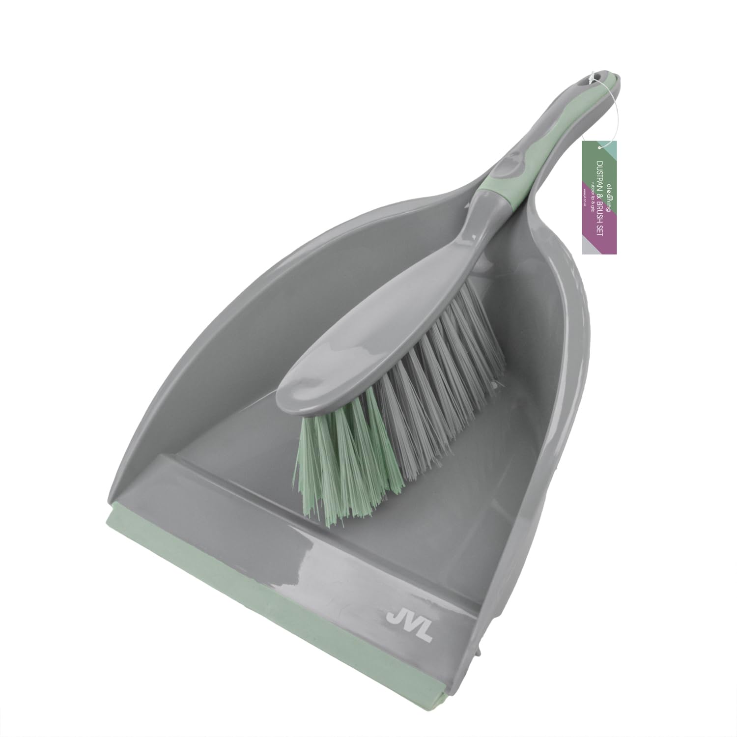 JVL Dustpan and Brush Set with Rubber Grip – Handheld Home Cleaning Set, Grey