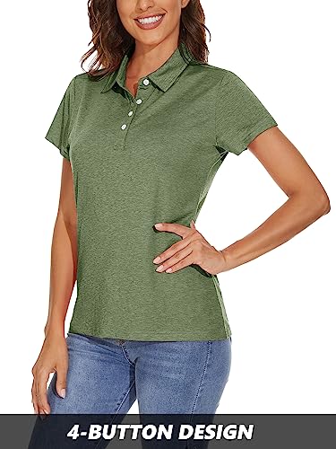 Magcomsen Women's Polo Shirts Dry Fit Sports Short Sleeve T-Shirts Lightweight For Golf Ladies Activewear, Green, M #TOP2