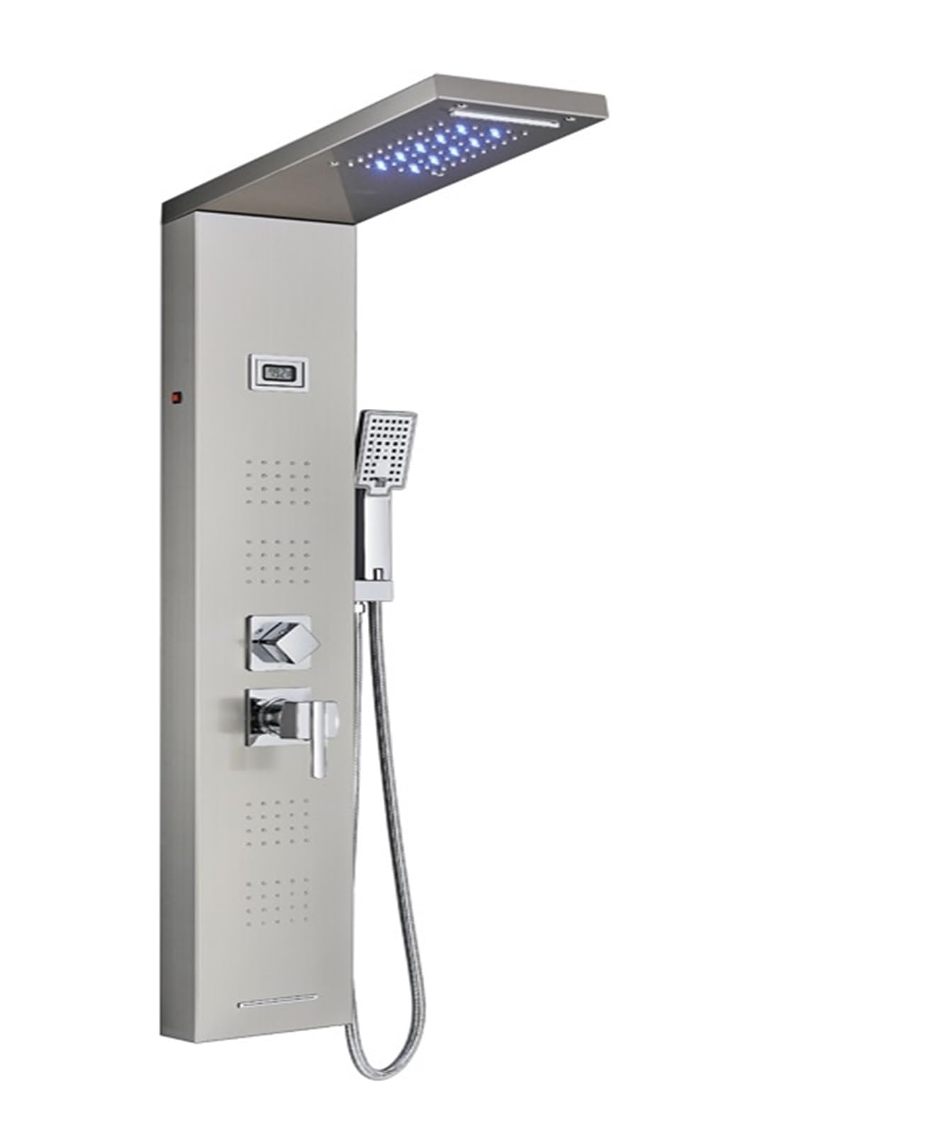 CVFRDD LED Light Shower Panel,Waterfall Rain Digital Display Shower Faucet Set,SPA Massage Jet Bathroom Column Mixer Tap Shower System(Brushed Nickle 8024)