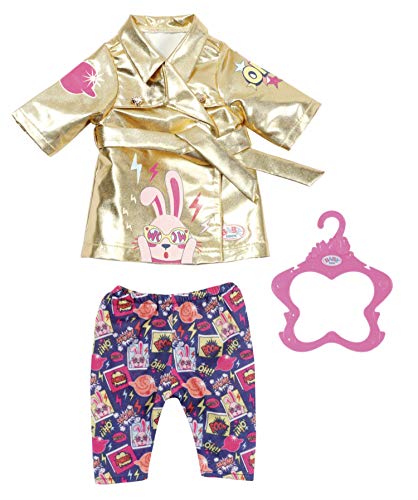 Zapf Creation 830802 BABY born Happy Birthday Mantel- goldener Puppenmantel für 43 cm Puppen mit bunter Hose im Cosmic-Comic-Print, inkl. 1 Kleiderbügel