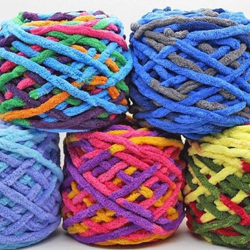 Image of Super Thick Fluffy Jumbo Polyester Baby Blanket Chenille Yarn for Knitting, Crochet & Home Decor Projects, Afghans, throw pillows, cushions & blankets -100 GMS - 6mm thickness - Colour - Purple White Ferozi