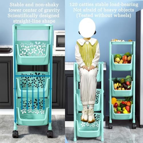 Storage Trolley - Multi-Layer Wheeled Rack for Household Storage, Space-Saving Design, Open Basket for Kitchen, Bathroom, Living Room, Office