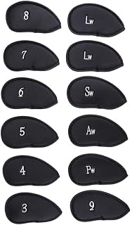 Juego de 12 fundas impermeables de piel sintética para cabeza de hierro de golf, color rojo, 12 piezas