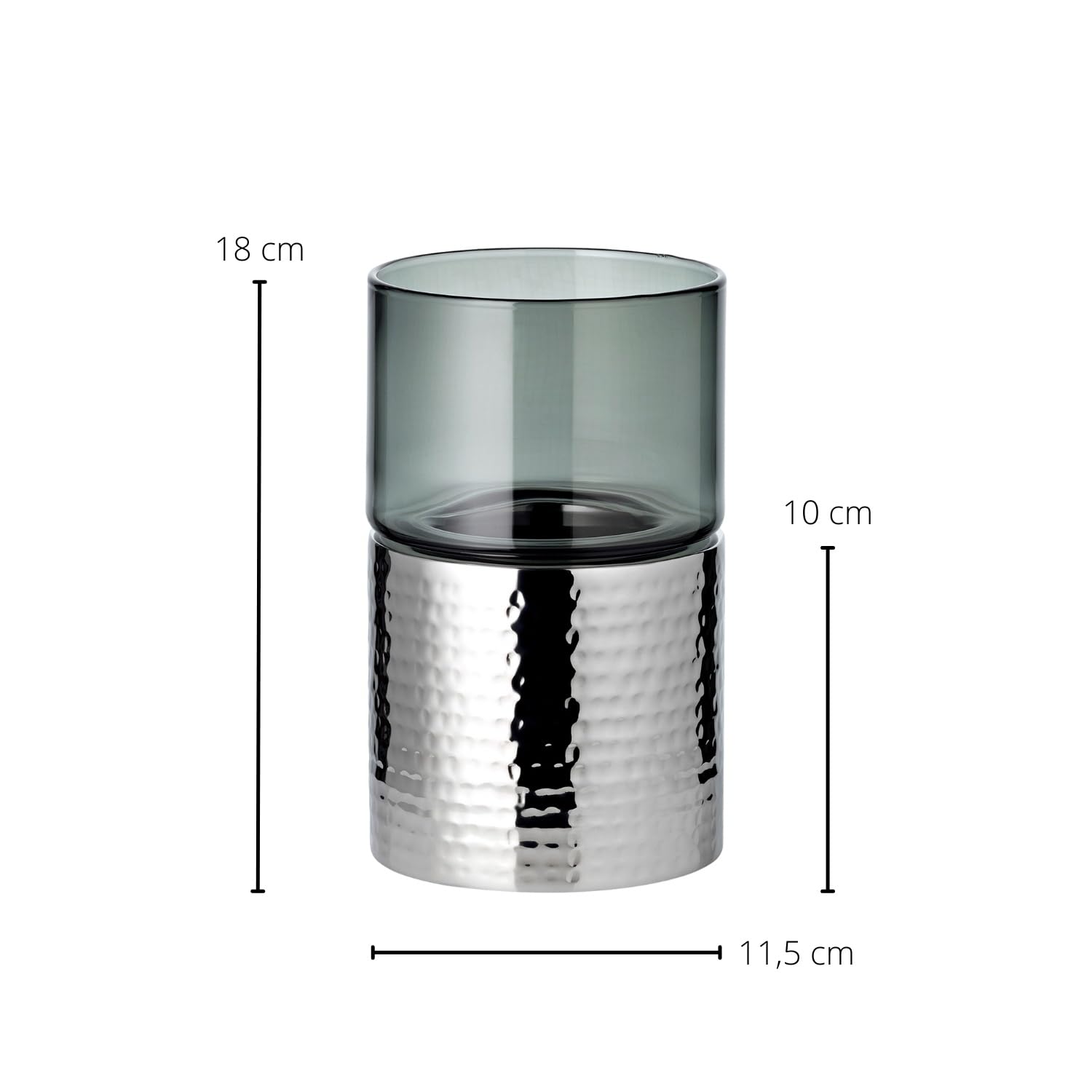 EDZARD Portacandela antivento Cosmo, vetro scuro, in acciaio inox martellato, lucidato, perfetto per maxi lumini (altezza 18 cm)