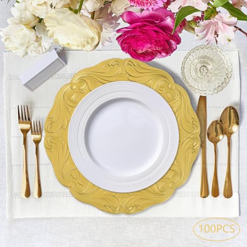 100 platos dorados redondos usos múltiples 12.8 pulg miniatura 7