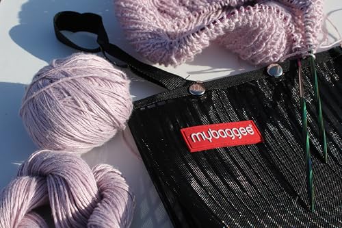 Image of Large 5 Snaps Mesh Travel Knitting Bag with Snap Opening, Lightweight Nylon Storage Pouch for Yarns, Needles and Accessories (Black)