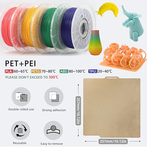 Image of 3D Printer PET PEI Build Plate for Bambu Lab X1 /X1C /X1E /P1P /P1S /A1, 257x257mm Smooth Carbon Fiber PET + Textured PEI Spring Steel Plate for Bambu Labs Series 3D Printers